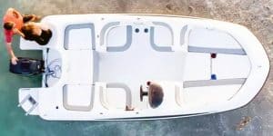 Outdoor view of the 2026 Bayliner Element E16 boat on water.