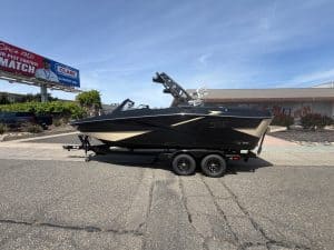 High-performance 2026 HeyDay H 22 surf boat on trailer for sale. Perfect for surfing and water sport.