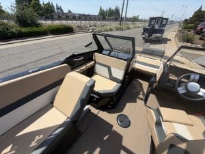 Premium 2026 HeyDay H 22 Surf Boat interior with comfortable seating and modern controls.