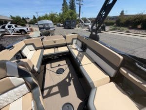 Premium surf boat interior with spacious seating and modern design.