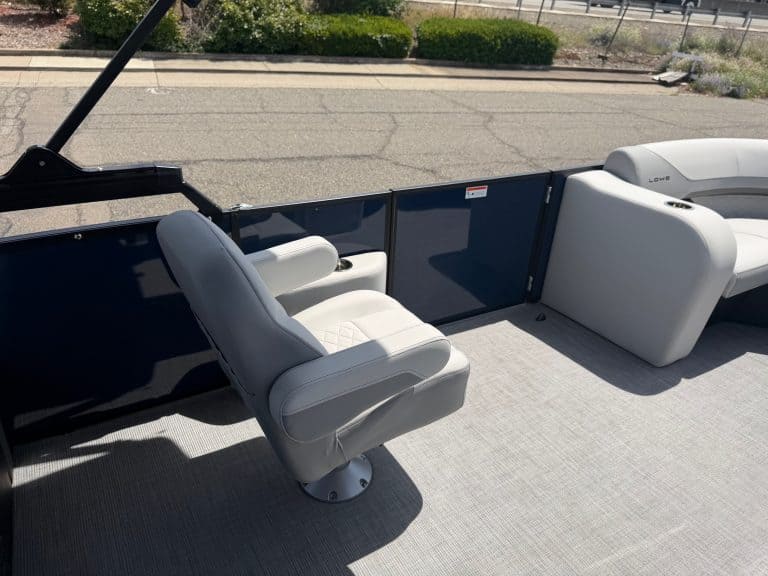 Premium boat captain chair with surrounding deck for comfort and navigation.