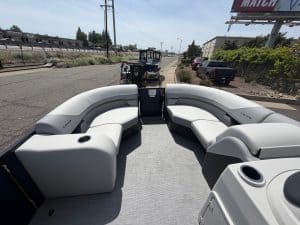 Boat seating area with modern design for leisure and comfort.