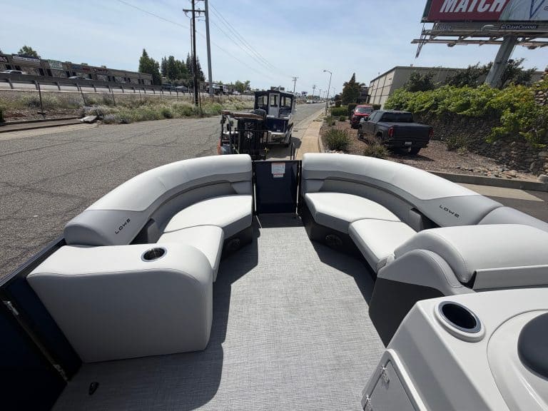 Boat seating area with modern design for leisure and comfort.