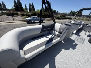 Luxury boat seating with modern design for marine comfort and style.