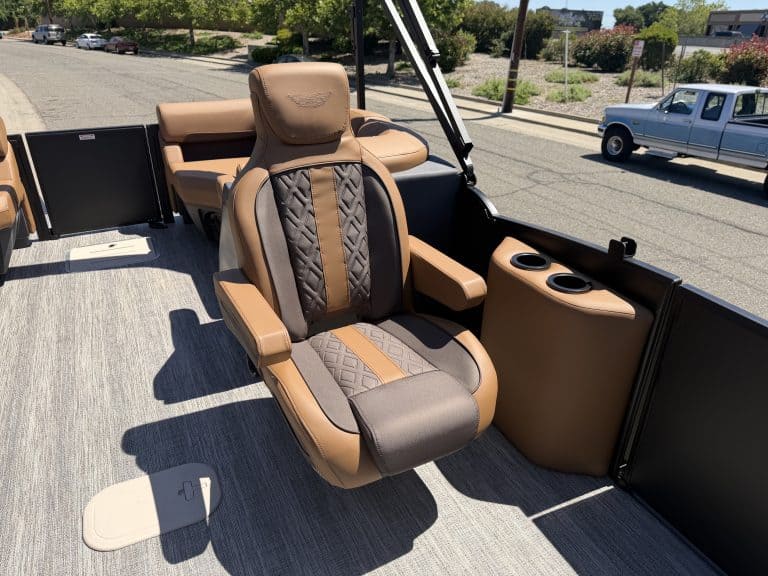 Luxury boat seat with armrests and cushioning for Bennington M 23 model.