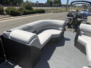 Boat lounge seating with modern design and comfortable cushions.