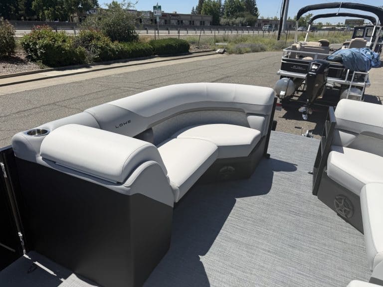 Boat lounge seating with modern design and comfortable cushions.
