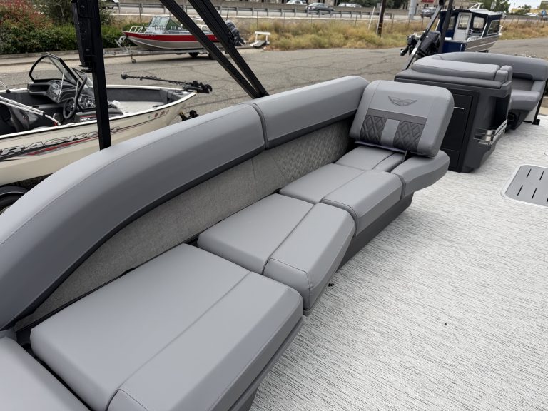 Luxury boat lounge seating with plush cushions and modern design for relaxing on the water. Perfect.
