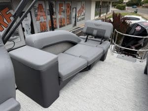 Luxury boat seating with modern design at ASFB Marine showroom.