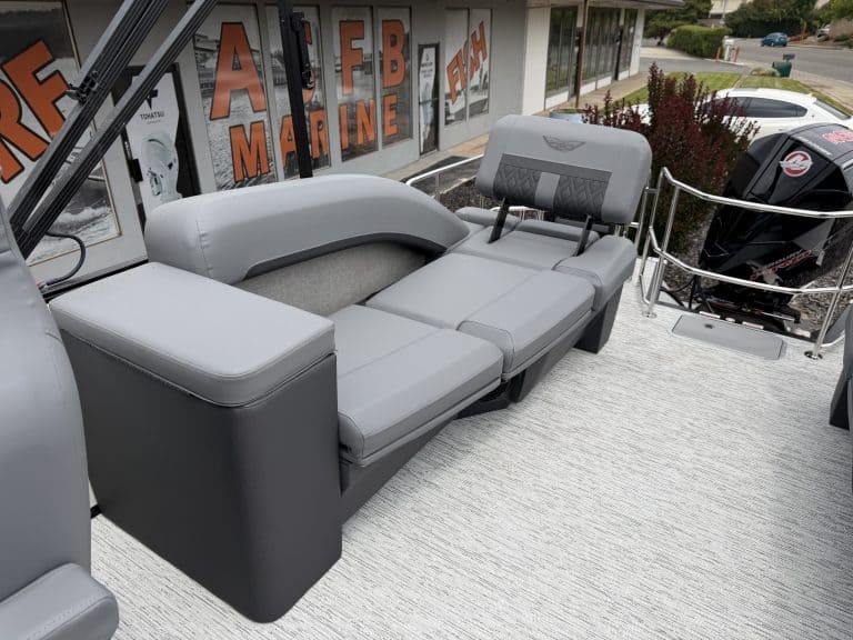 Luxury boat seating with modern design at ASFB Marine showroom.