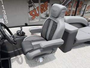 Boat captain seat with ergonomic design and premium upholstery for comfort.