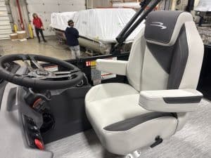 Boat captain's chair with ergonomic support and premium upholstery for marine vessels.
