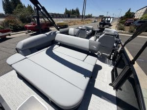 Luxury boat seating with spacious lounge area for optimal comfort and relaxation on the water.