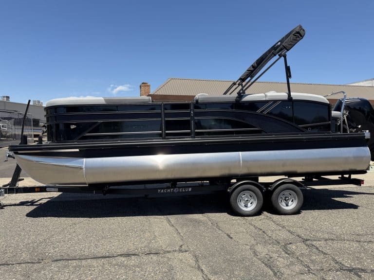 Pontoon boat for sale at ASFB Marine, perfect for leisure and water adventures.