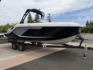 Luxury speedboat on trailer, ideal for marine adventures and water sports. Perfect for boating enthu.