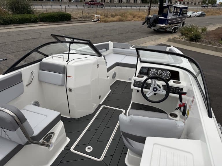 Boat dashboard with navigation and control panel for optimal marine experience.