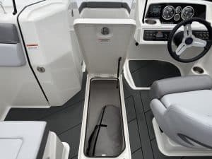 Storage compartment for boat console, ideal for keeping gear secure and accessible.