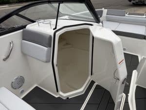 Opti boat cabin interior with spacious storage and modern design.