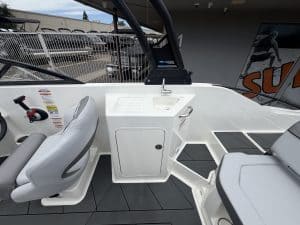 Opti boat console with seating for enhanced marine performance and comfort.