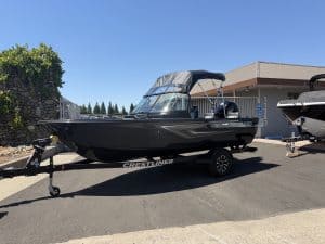 Crestliner 1850 Kodiak boat with Mercury 115HP engine on trailer.