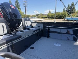 Boat interior with seating and storage for Crestliner 1850 Kodiak.