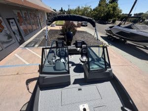 Lowe FM 1625 WT boat with Mercury 90HP engine at dealership.