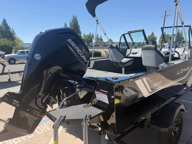 Lowe FM 1625 WT boat with Mercury 90HP outboard motor on trailer.