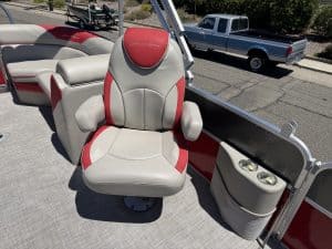 Comfortable boat seat on a South Bay LE 22FT pontoon boat.