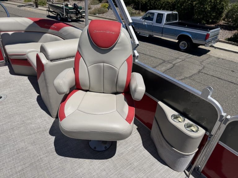 Comfortable boat seat on a South Bay LE 22FT pontoon boat.