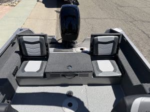 Interior view of Lowe FM 1625 WT boat with Mercury 60HP engine.