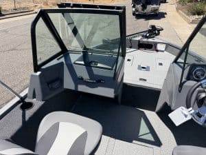 Interior view of Lowe FM 1625 WT boat with Mercury 60HP engine.