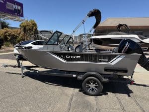 Lowe FM 1625 WT boat with Mercury 60HP engine on trailer.