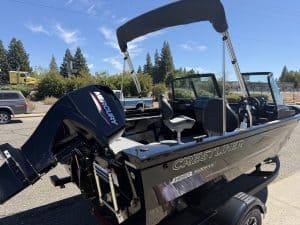 New Crestliner 1650 Kodiak fishing boat with Mercury outboard engine.