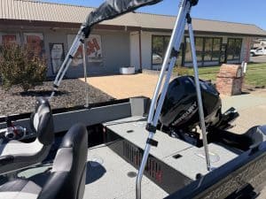 2027 Crestliner 1650 Kodiak fishing boat with Mercury outboard motor.