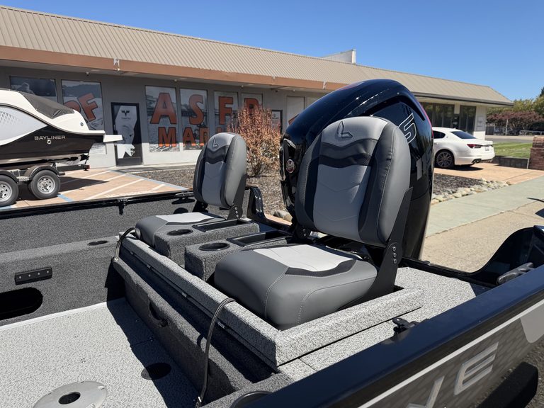 Bass boat with Mercury 115HP Pro Xs outboard motor at ASFB Marine.