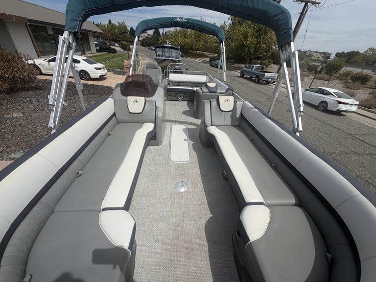 Spacious 2022 Avalon Cata pontoon boat with seating for many.