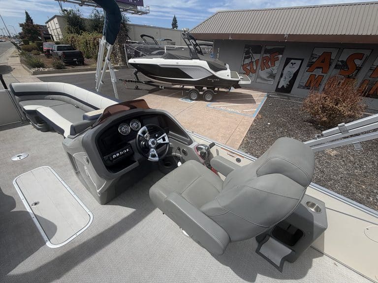Close-up of boat cockpit and seating area at ASFB Marine.