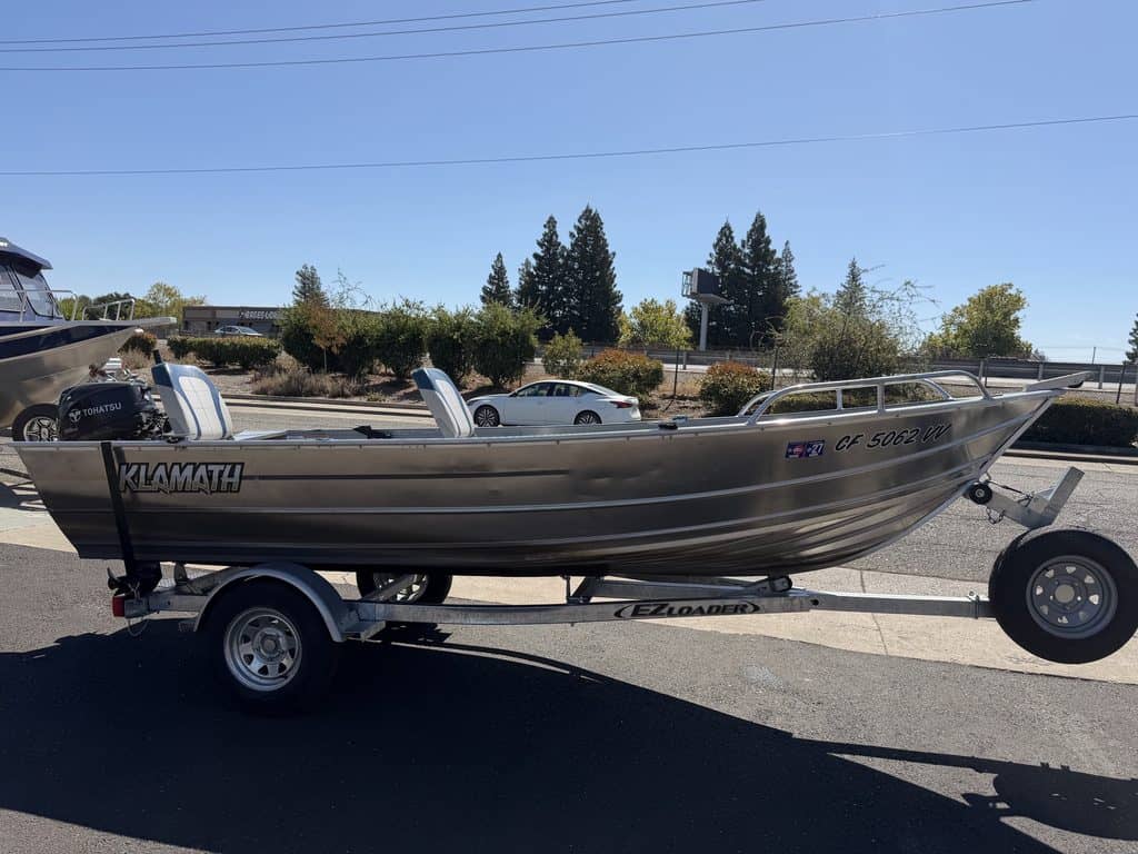 Klamath 15FT Advantage aluminum boat on trailer for sale at ASFB Marine.