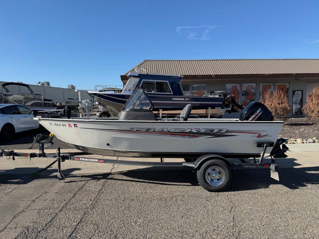 Tracker Pro boat with Mercury 60HP engine on trailer at ASFB Marine.