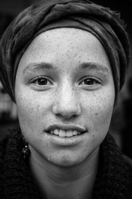 Black and white closeup portrait of a woman from Belgium taken in Brussels