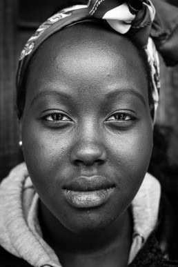 Black and white closeup portrait of a woman from Burundi taken in Brussels