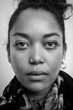 Black and white closeup portrait of a woman from Madagascar taken in Brussels
