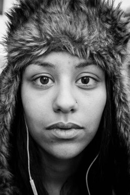 Black and white closeup portrait of a woman from Morocco taken in Brussels