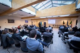 The conference room venue seen from the back during an event for EURADA in Brussels