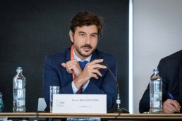 Bruno Mastantuono addressing the audience during a conference in Brussels
