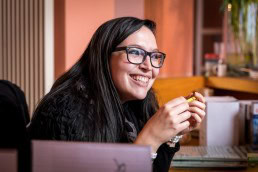Els Van Campenhout smiling during the Animal Rights volunteers party