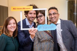 Instagram picture with a frame of four attendees during the MCE Conference at the EU Parliament