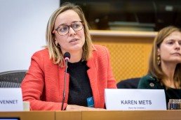 Karen Mets, Save the Children, speaking during the MCE Conference at the EU Parliament
