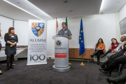 Think Tank student gives a speech during the Stellenbosch University cocktail at the South African Embassy, Brussels