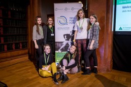 A group of students together posing during the Skills for the Future event in Brussels